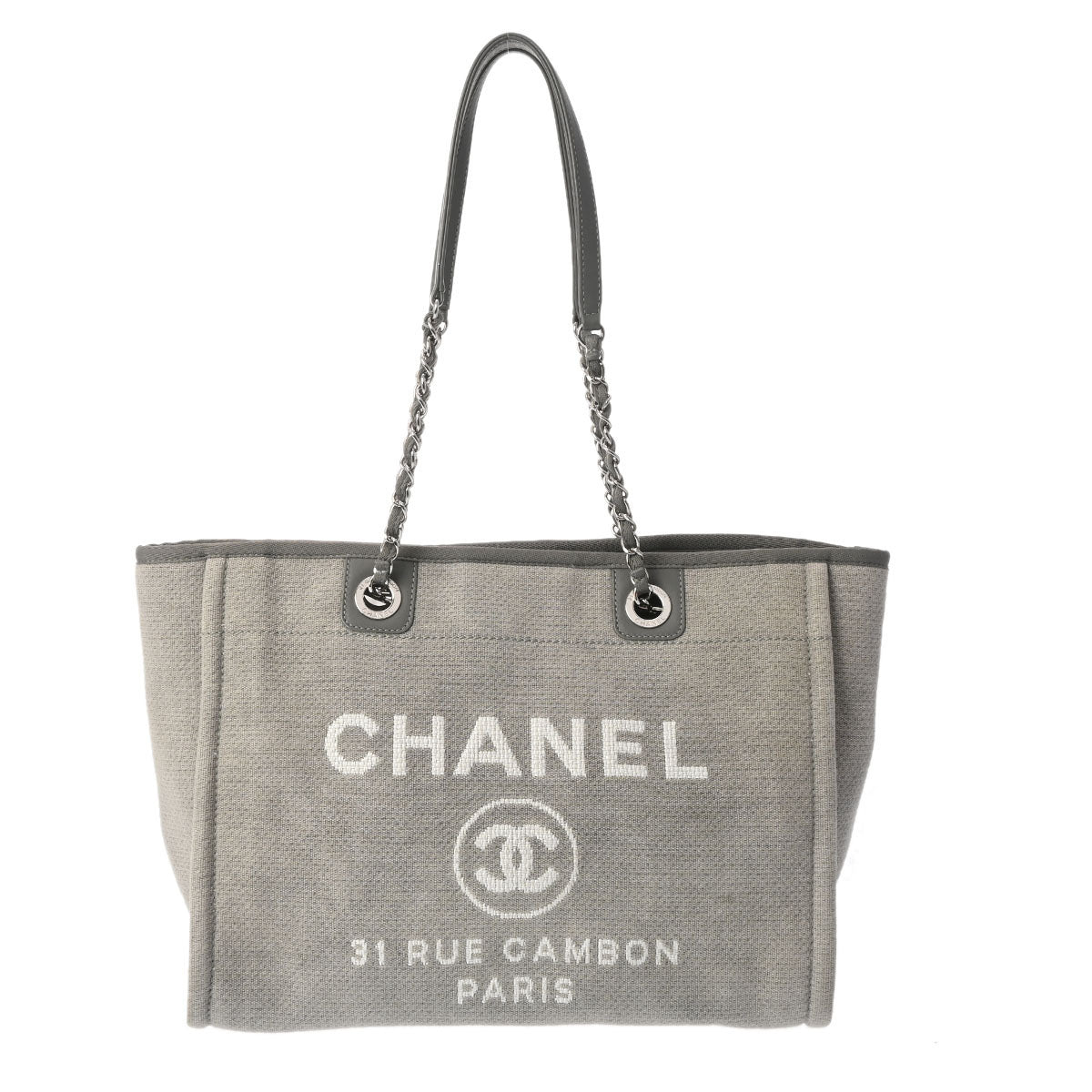 シャネルMM チェーントート 42992 グレー シルバー金具 レディース キャンバス トートバッグ - CHANEL 中古 – 銀蔵オンライン