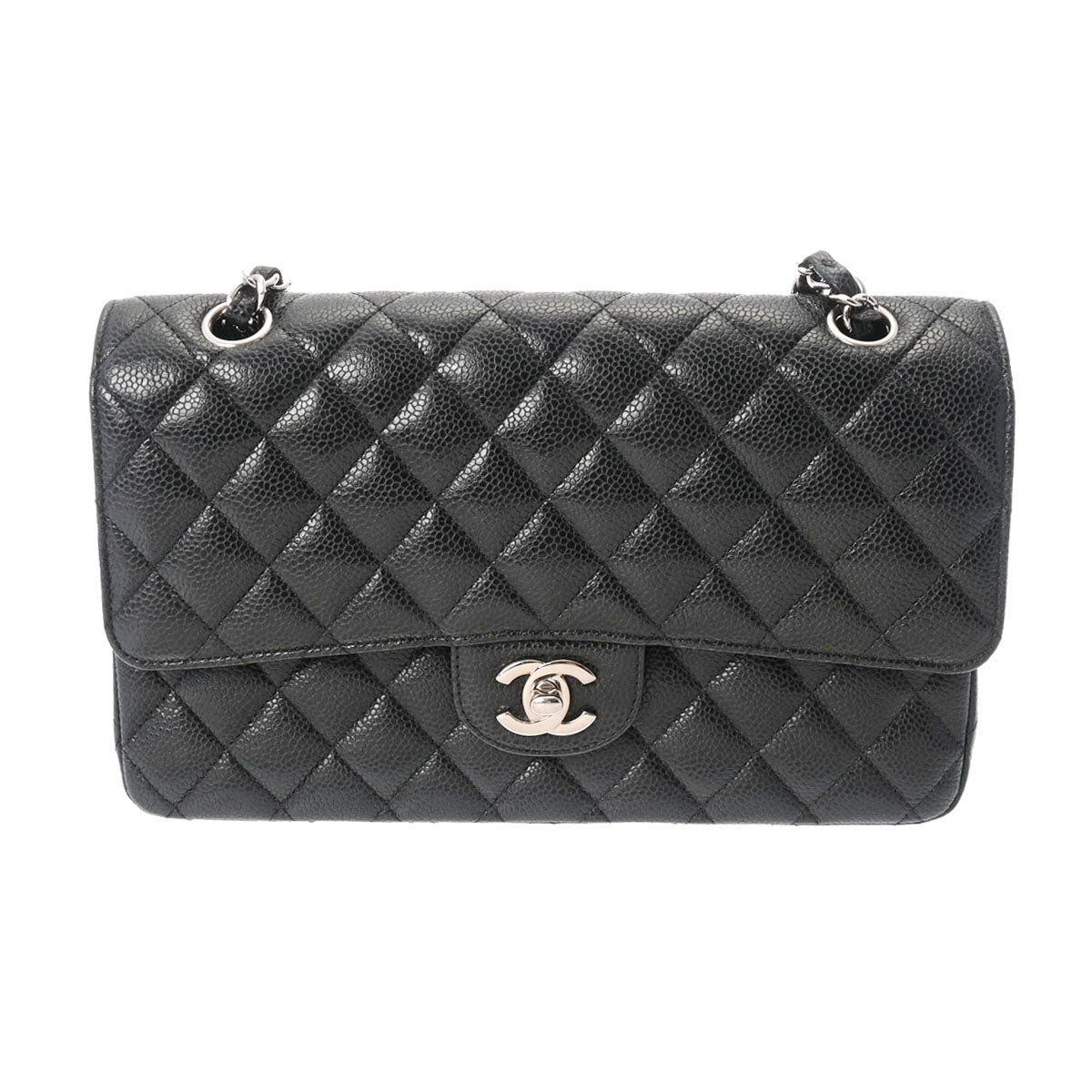シャネルWフラップ チェーンショルダー 25cm 42976 黒 シルバー金具 