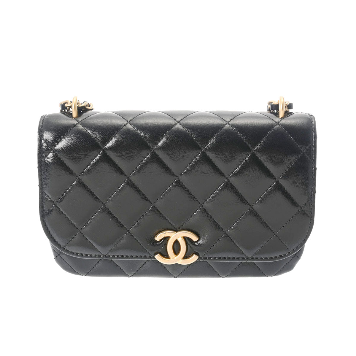 CHANEL シャネル マトラッセ チェーンショルダー フォンケース 黒 ヴィンテージ調ゴールド金具 - レディース ラムスキン ショルダーバッグ  Aランク 中古 - 購入オンラインストア