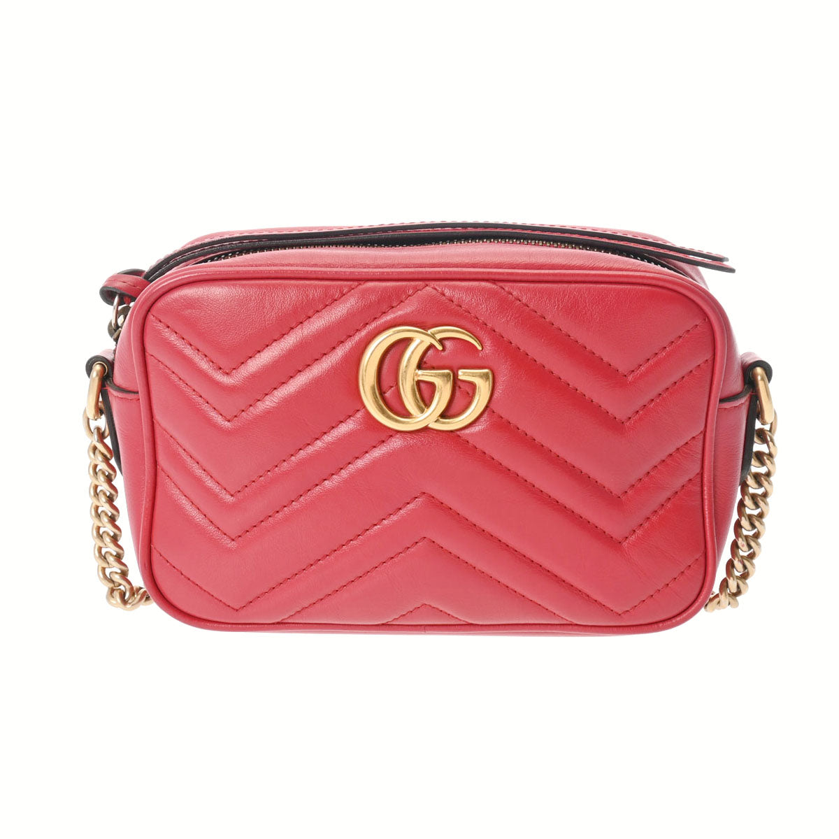 GUCCI グッチ GGマーモント キルティング ミニバッグ 赤 ゴールド金具 
