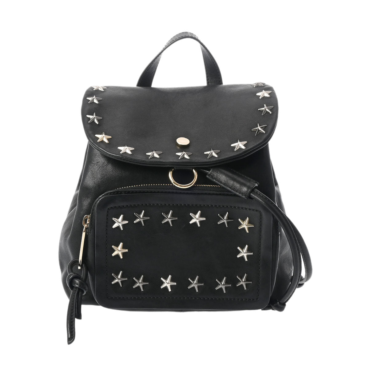 JIMMY CHOO 黒 レザーリュック スタースタッズ付き　本革 ジミーチュウバックパック スタースタッズ 黒 レディース レザー