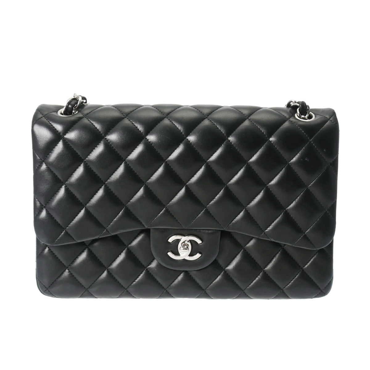 CHANEL シャネル マトラッセ チェーンショルダー 30cm 2重蓋 黒 シルバー金具 A58600 レディース ラムスキン ショルダーバッグ  ABランク 中古 - ☆日本の職人技☆