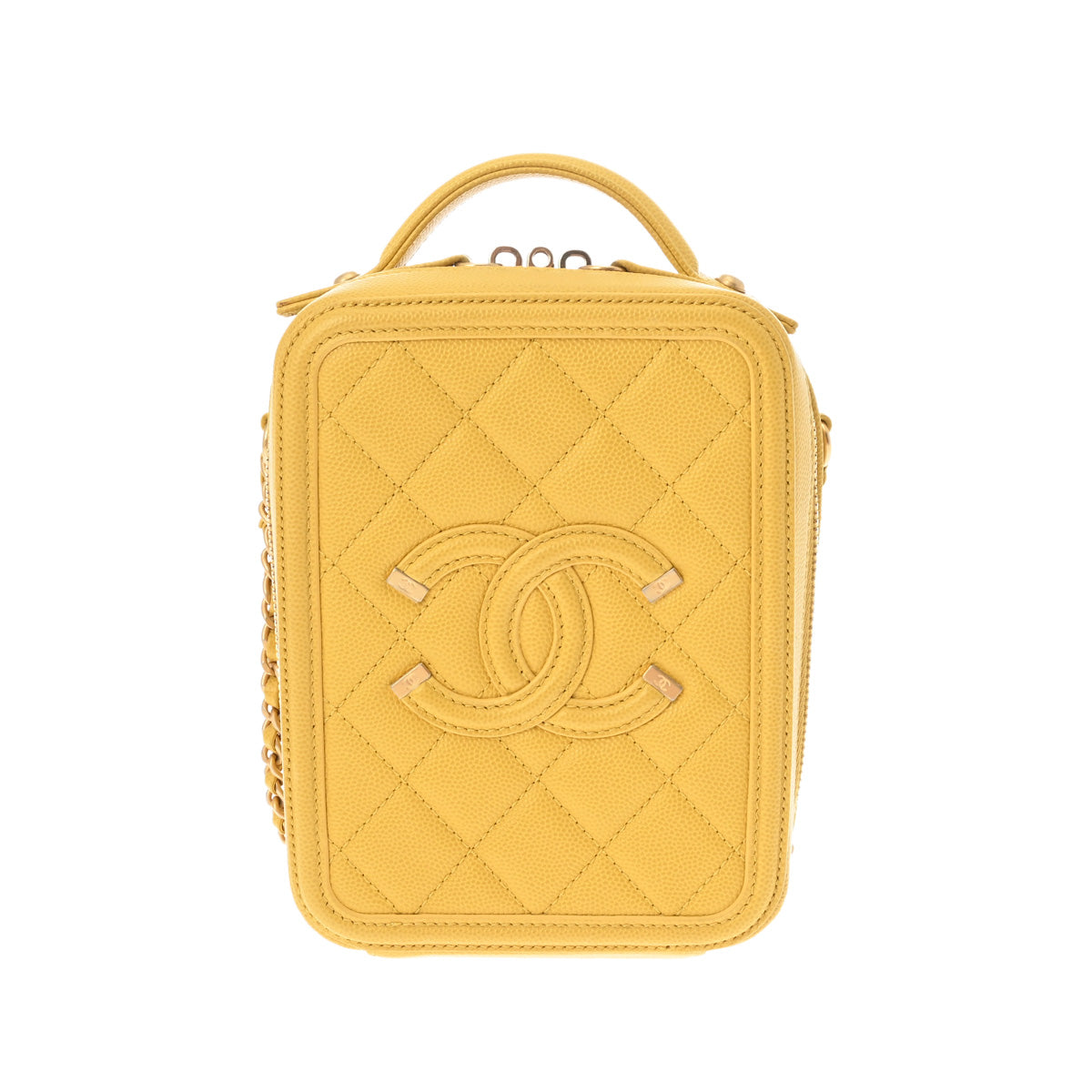 CHANEL シャネル CCフィグリー バニティチェーンショルダー 縦型タイプ イエロー ゴールド金具 AS0988 レディース キャビアスキン  ショルダーバッグ 新同 中古 - 新作2024