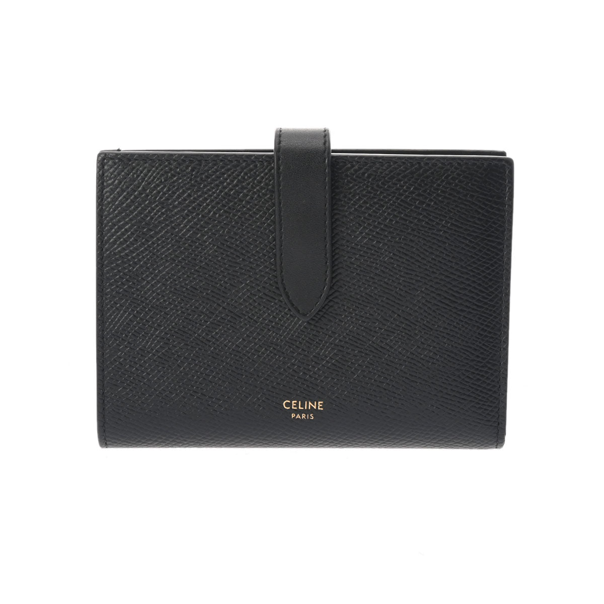 美品✨CELINE 二つ折り財布 ミディアム ストラップ ウォレット ブラック セリーヌミディアム ストラップウォレット ブラック レディース