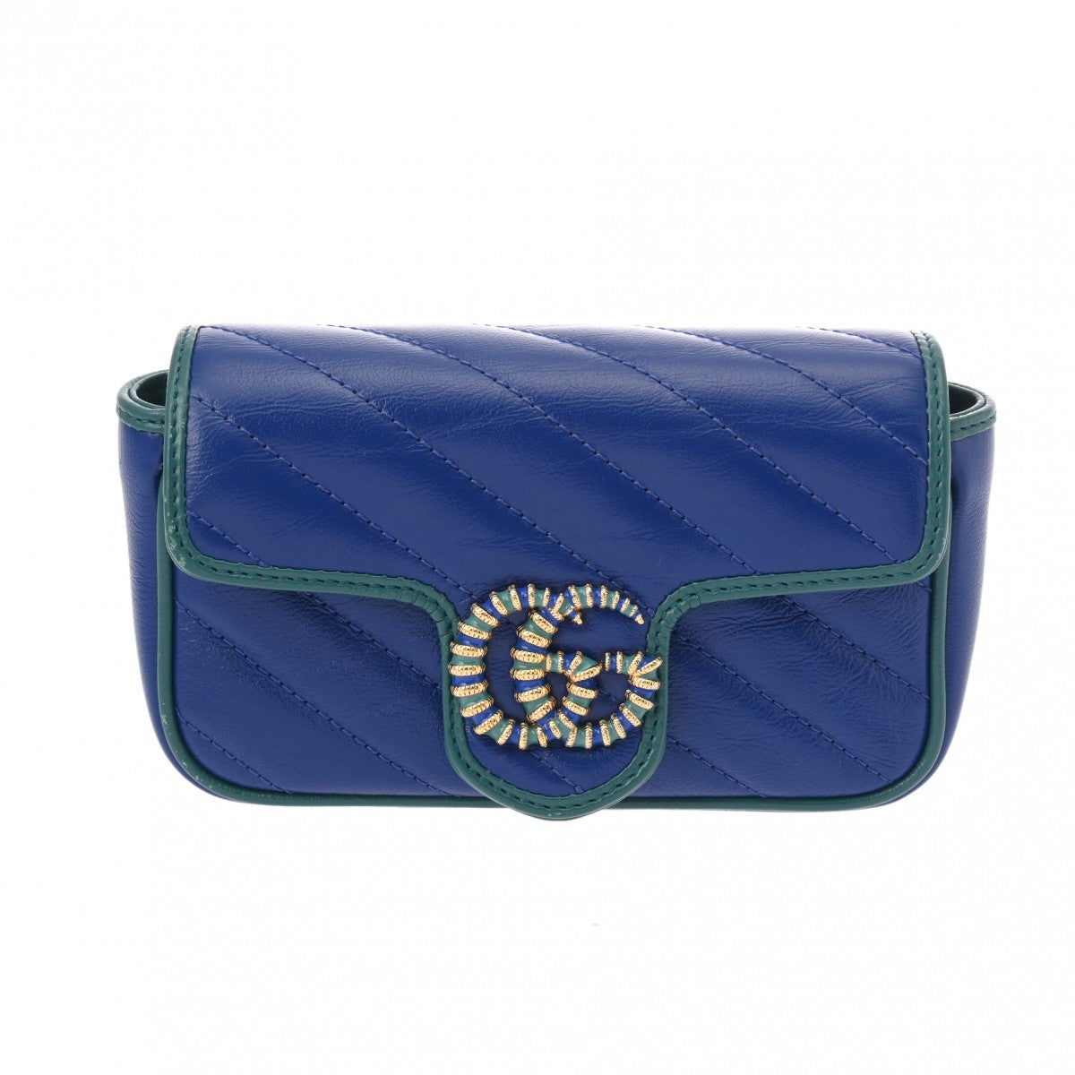 GUCCI グッチ ワンショルダーバッグ 肩掛け ブルー系 GG グッチチェーンショルダー 43061 ブルー/グリーン ゴールド金具