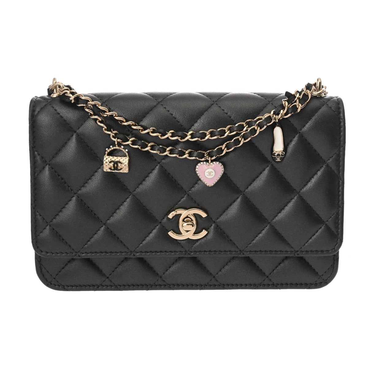 CHANEL シャネル マトラッセ チェーンウォレット チャーム付 ブラック