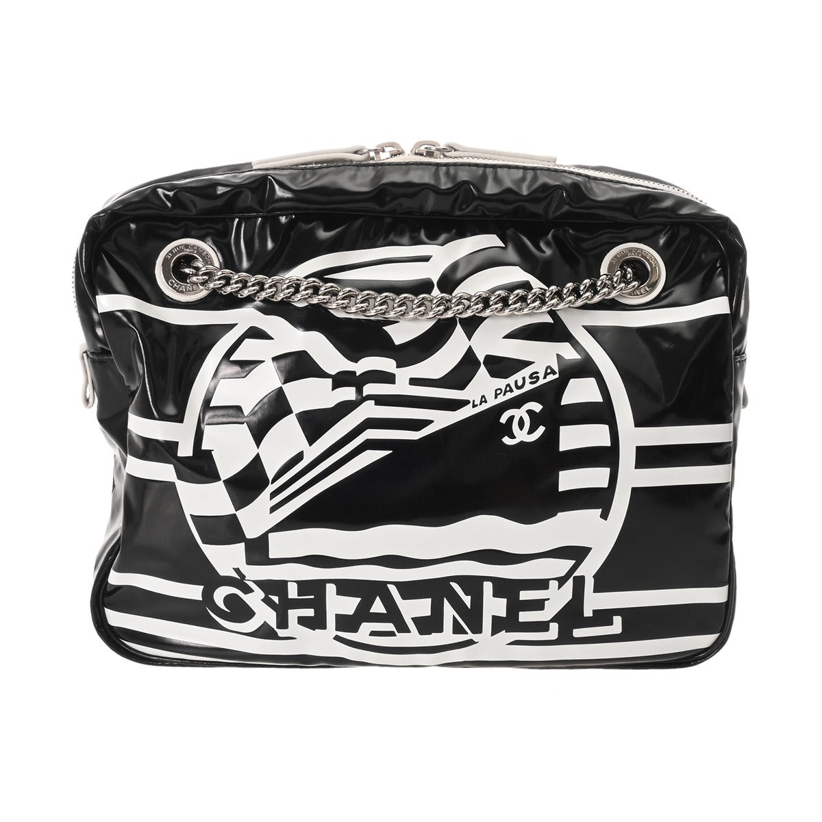 正規品 CHANEL シャネル レザースカート ラムレザー 膝丈 シルバー Chanel