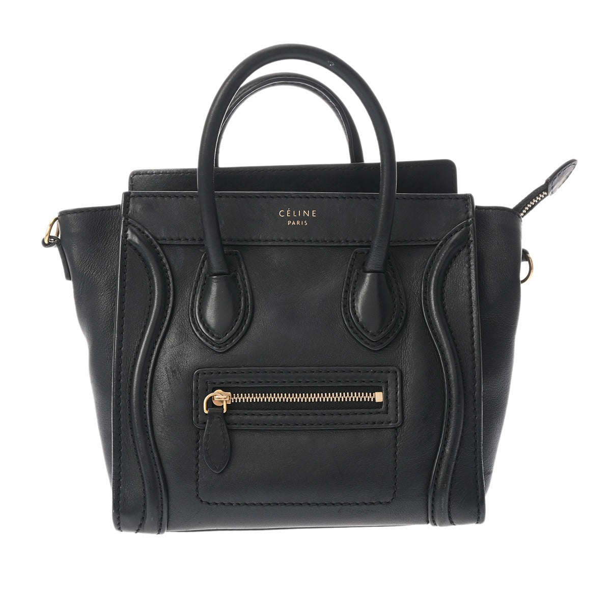 ⑦セリーヌ　CELINE　ナノラゲージ　ブラックレザー ハンドバッグ CELINE セリーヌ ラゲージ ナノ ブラック レディース カーフ