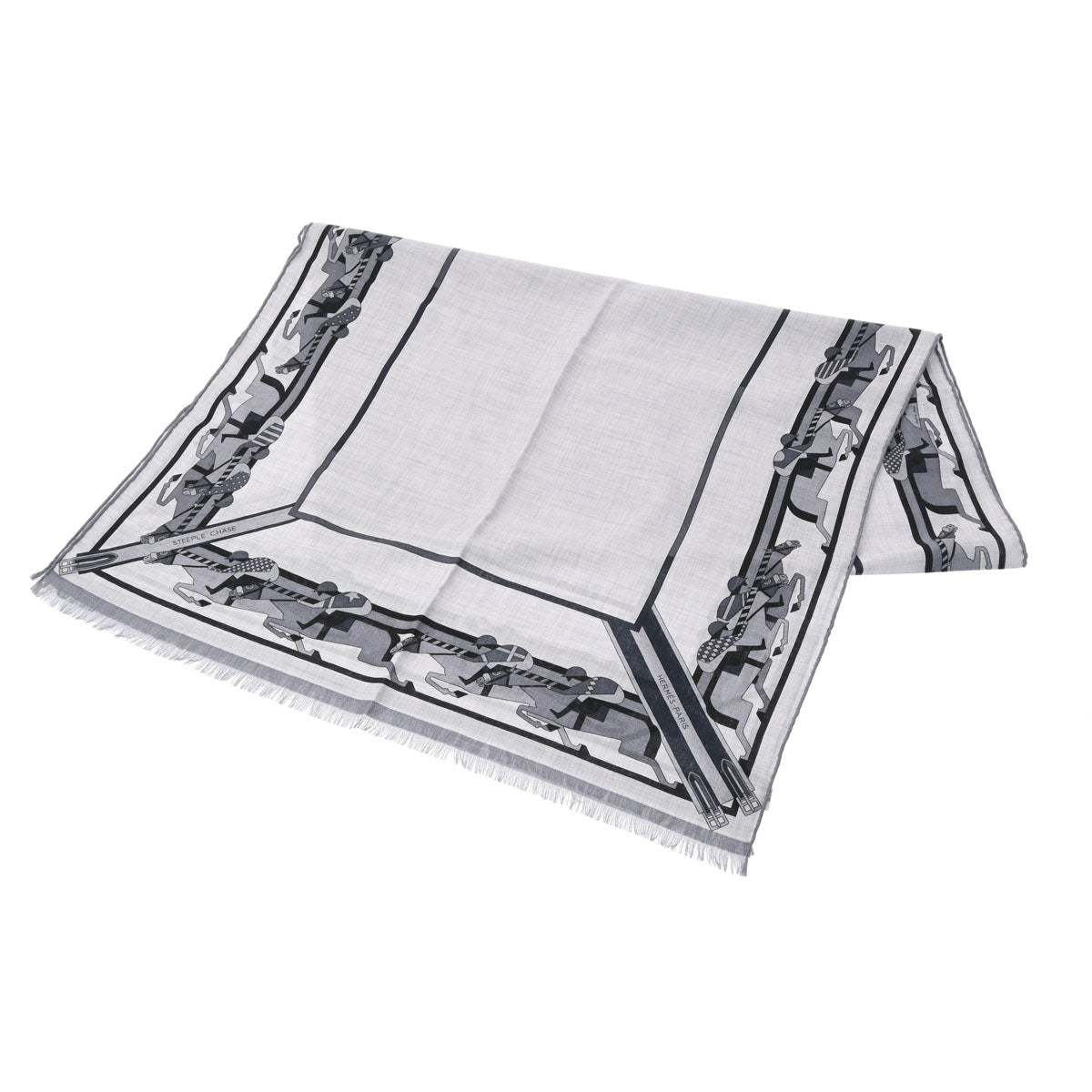 エルメスSTEEPLE CHASE グレー/黒 メンズ ストール 694088T HERMES