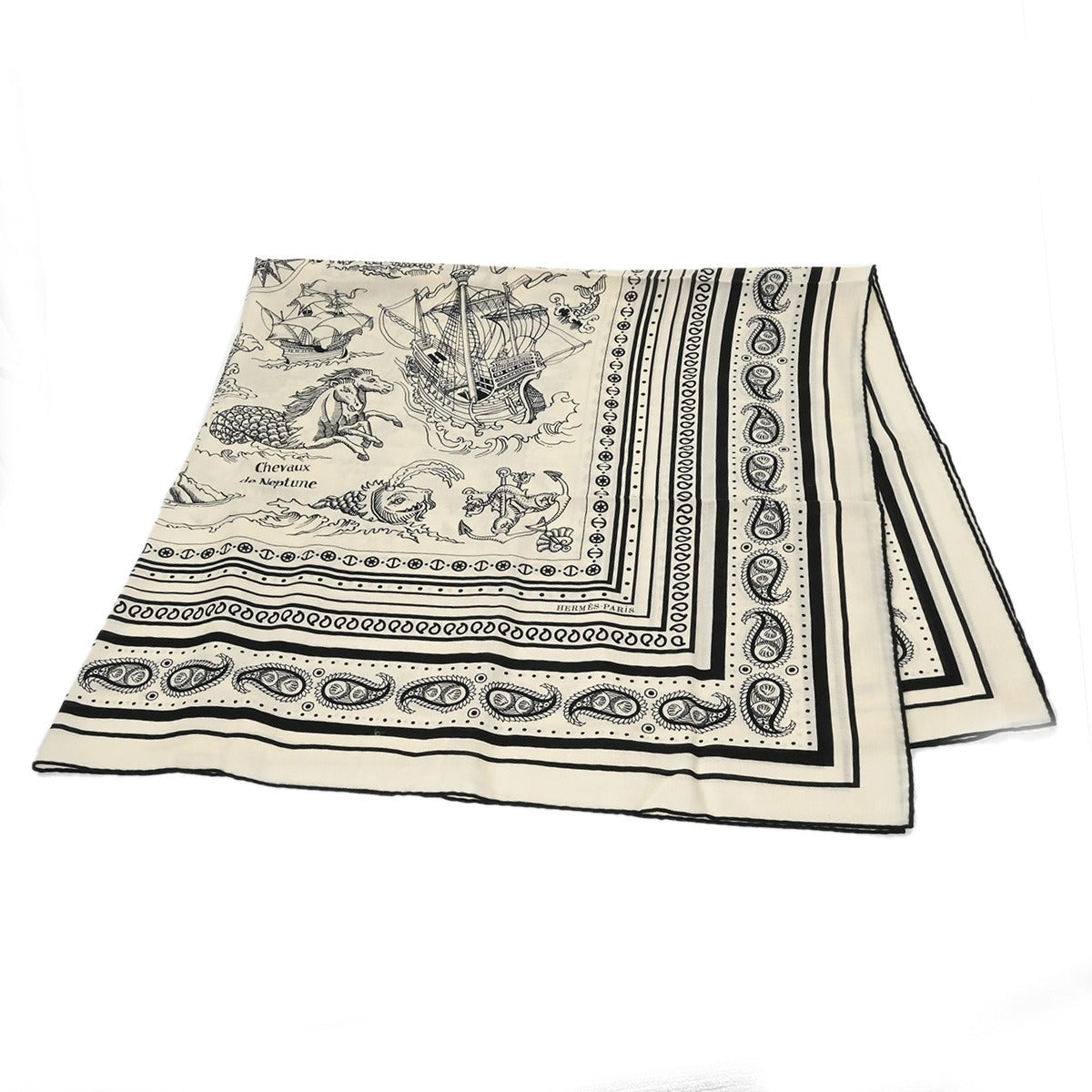 HERMES エルメス 船乗りのタトゥーバンダナ　新品　カシシル　カレジュアン HERMES エルメス カレジェアン 船乗りのタトゥー バンダナ 白/黒