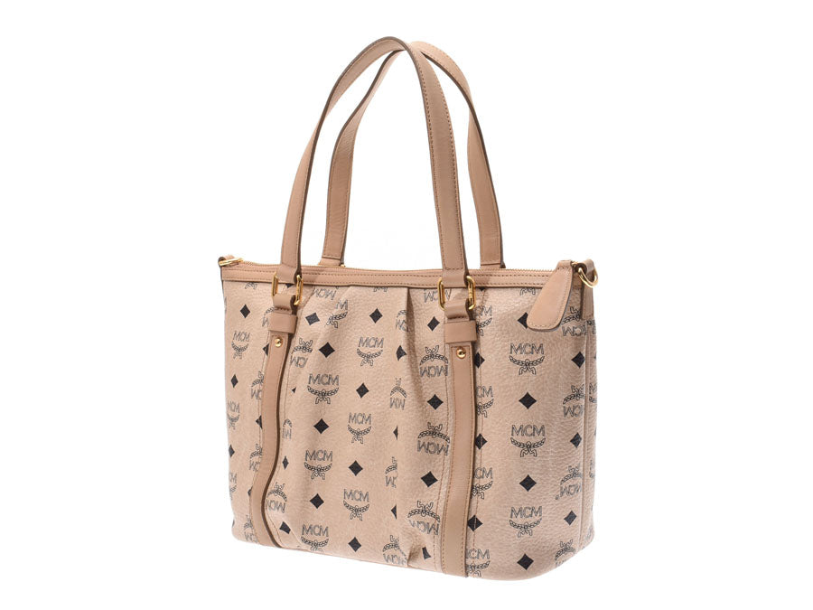 MCM 2WAYトートバッグ ベージュ系 レディース カーフ Aランク 美品 