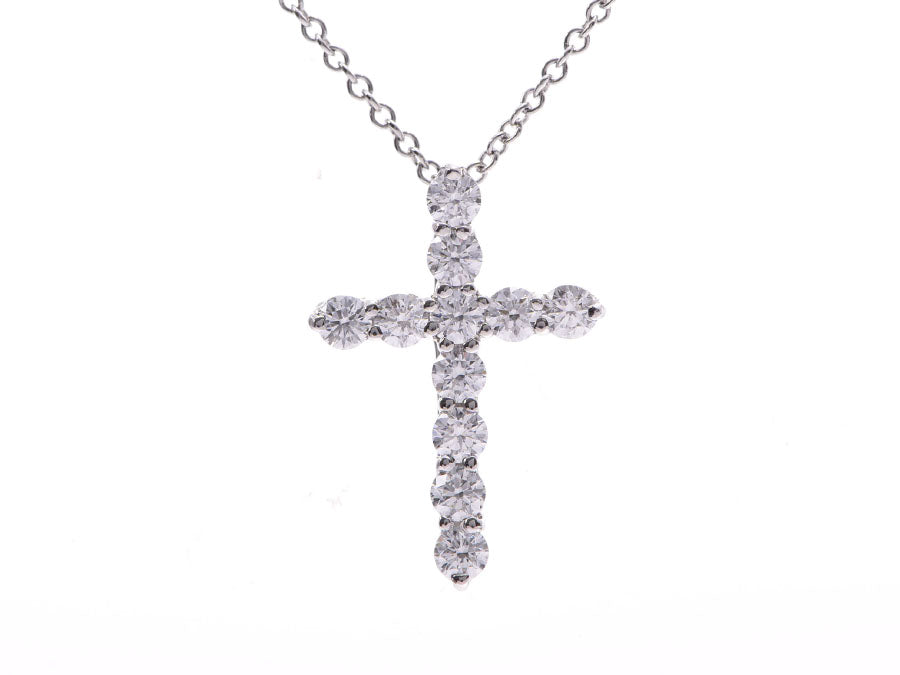 Tiffany Cross Necklace Ladies PT950 Diamond 3.5g A Rank Beauty 