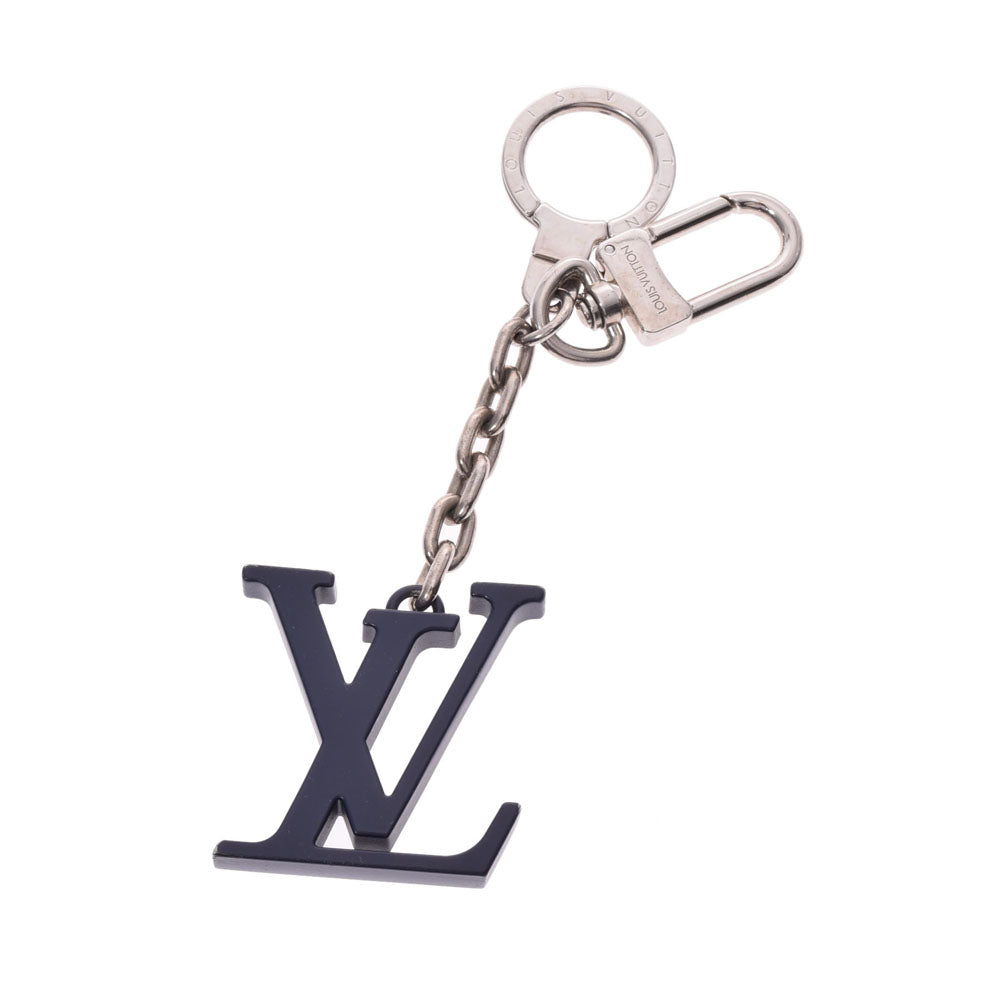 LOUIS VUITTON Louis Vuitton Portocle Knot Lock Keychain M61713 Metal  Leather Silver Blue Black Key Ring