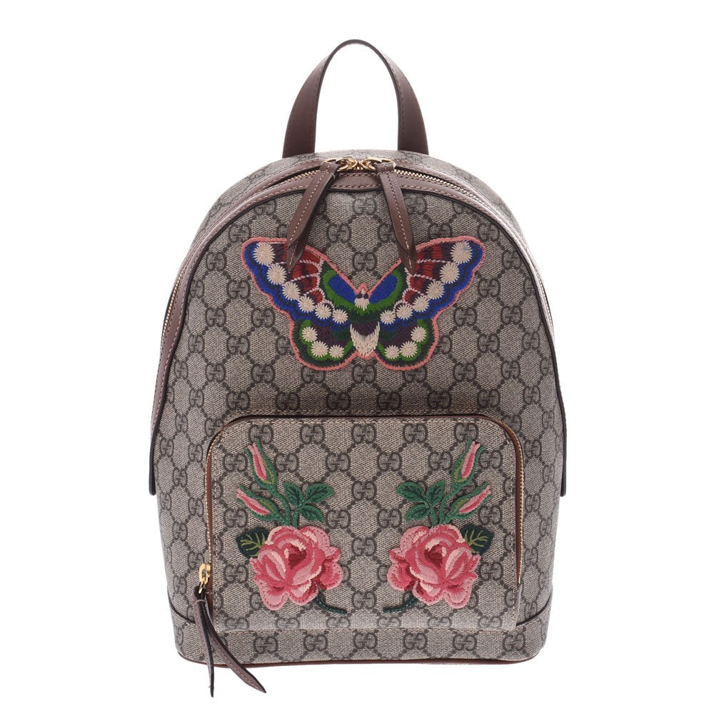 Gucci GG Supreme Backpack Butterfly Flower Japan Limited Greige Brown Unisex GG Supreme Backpack Daypack GUCCI Used – 銀蔵オンライン