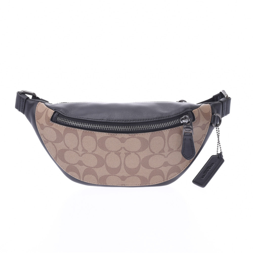COACH コーチ シグネチャー PVC/レザー ウエストバッグ F84711 コーチボディバッグ シグネチャー ベージュ×黒 ユニセックス ウエスト