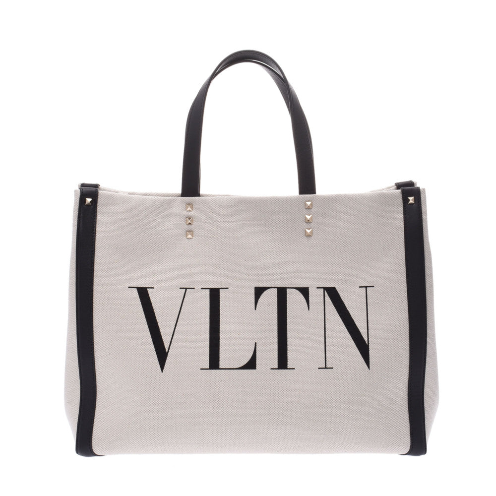 Valentino Galavani Shopping Bag VLTN Printers Nachral Kuro Silver