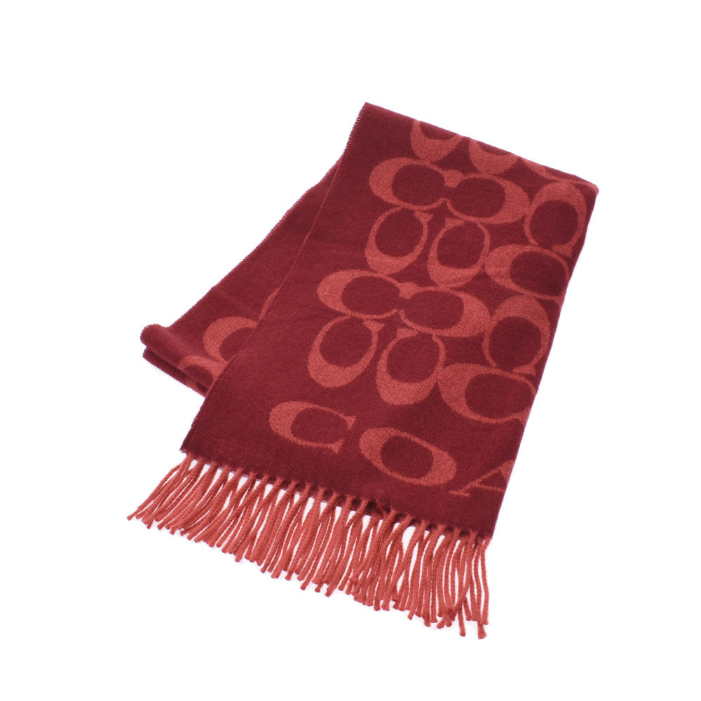 未使用 箱付 コーチCOACH ウール カシミヤ マフラー レディース メンズ コーチシグネチャー 赤 ユニセックス マフラー F76384 COACH