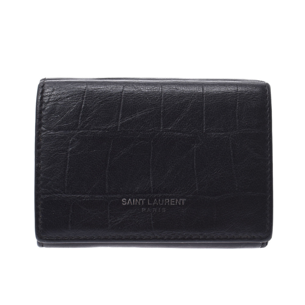 SAINT LAURENT サンローラン コンパクトウォレット 黒 459996 ユニセックス カーフ 三つ折り財布 Bランク 中古 -  クリアランス売り出し