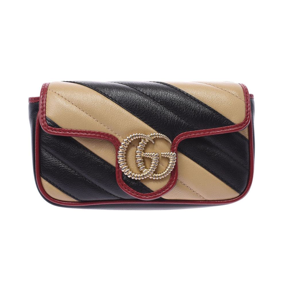 GUCCI グッチ GGマーモント スーパーミニバッグ 黒/ベージュ/赤 ゴールド金具 574969 レディース レザー ショルダーバッグ 新品 -  保証あり