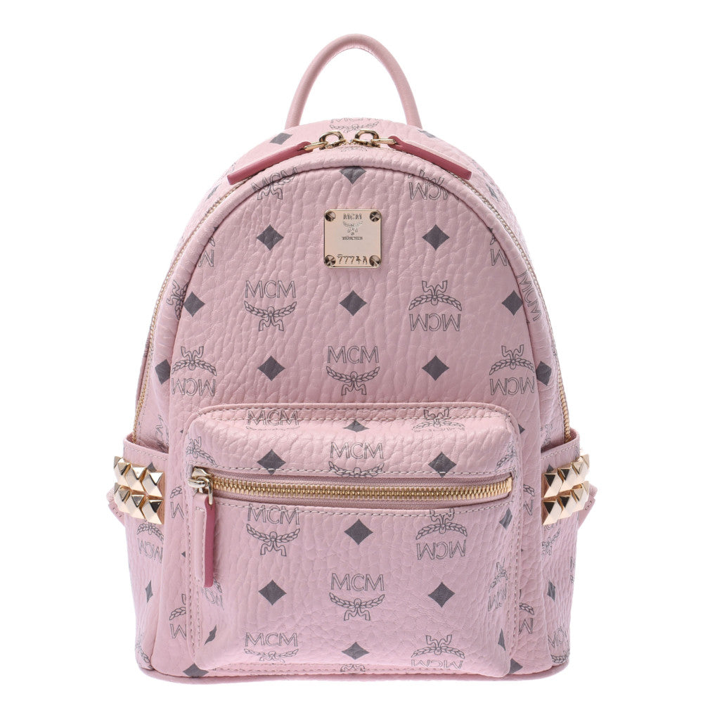 MCM Backpack Mini Side Studs Light Pink Unisex Curf Rucks Day Pack