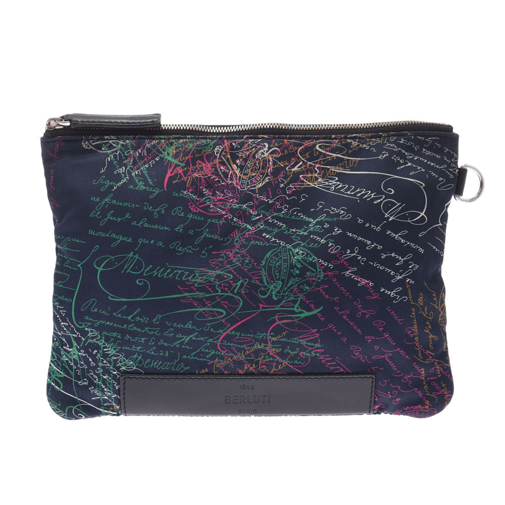 BERLUTI ベルルッティ カリグラフィ 紺 メンズ ナイロン クラッチ 
