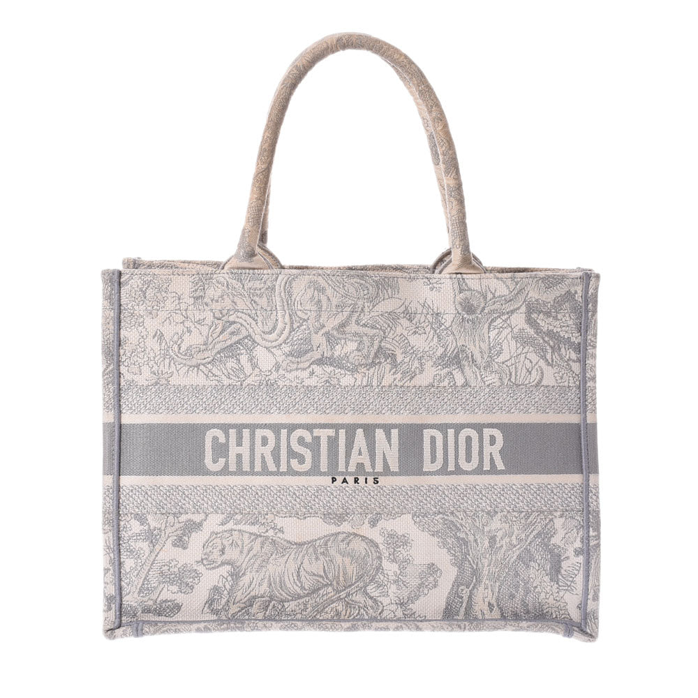 Christian Dior Book Tote Gray White Unisex Canvas Tote Bag