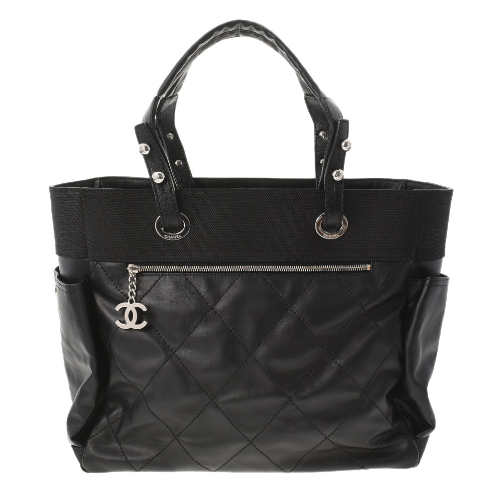 シャネル CHANEL  パリビアリッツ GM シルバー金具  トートバッグ ナイロン素材 レディース  中古 シャネルパリビアリッツ トートGM 黒 シルバー金具 レディース レザー