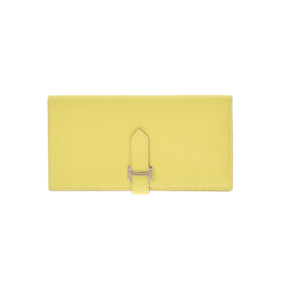 エルメス ベアンスフレ 長財布 シェーブル ライム シルバー金具 X刻印