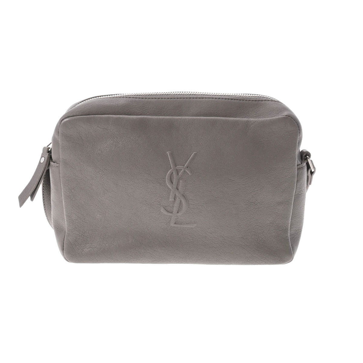 YSL グレー レザー サコッシュ フリンジ付き（サンローランフリンジ 