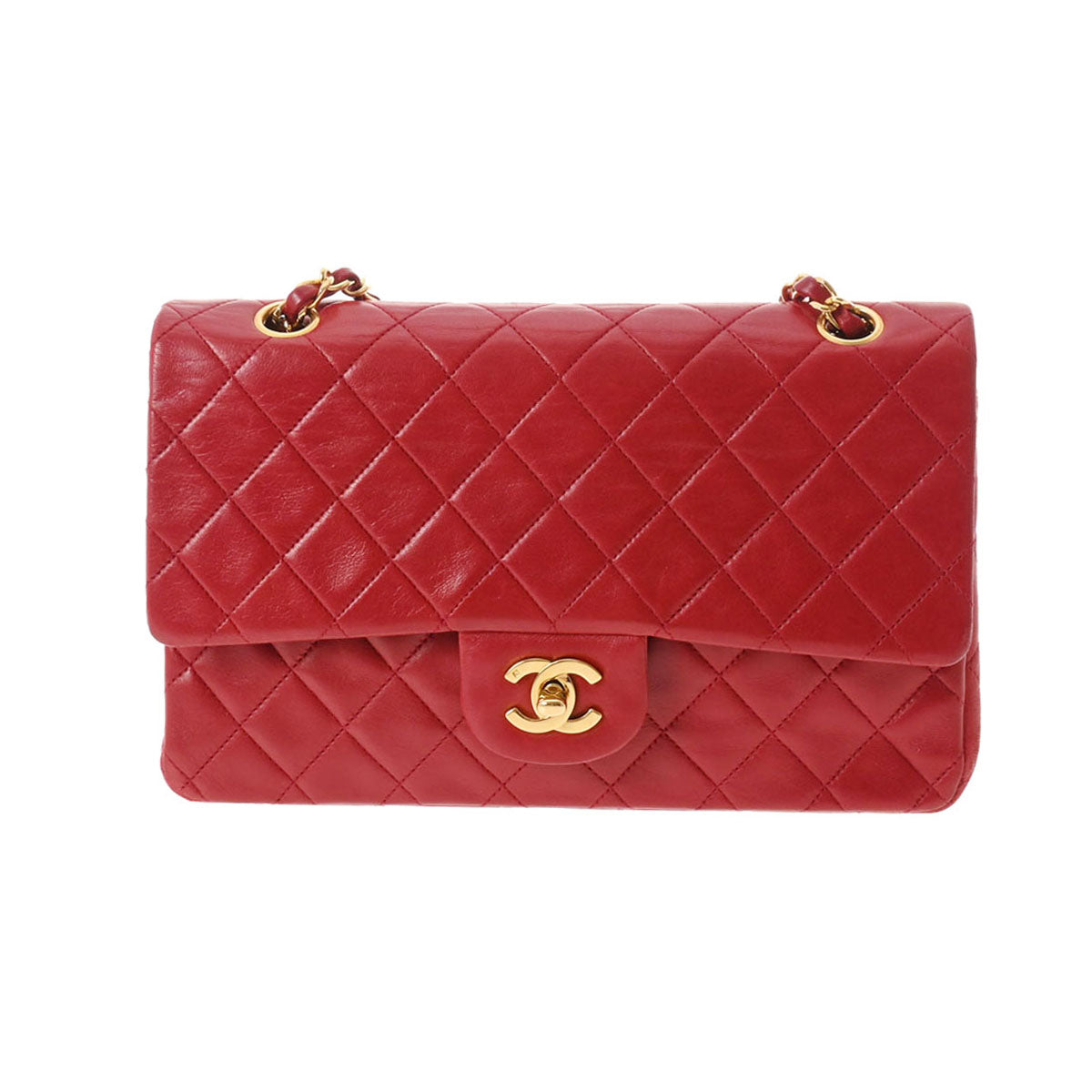 CHANEL シャネル マトラッセ Wフラップ チェーンショルダー 25 赤 