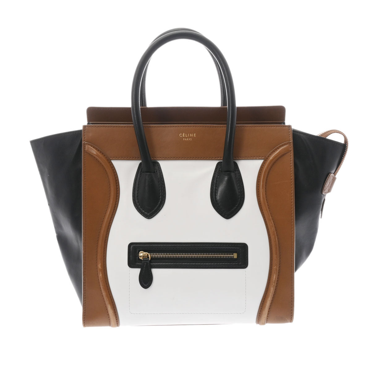 CELINE セリーヌ ラゲージ ミニショッパー 茶/白/黒 ゴールド金具 