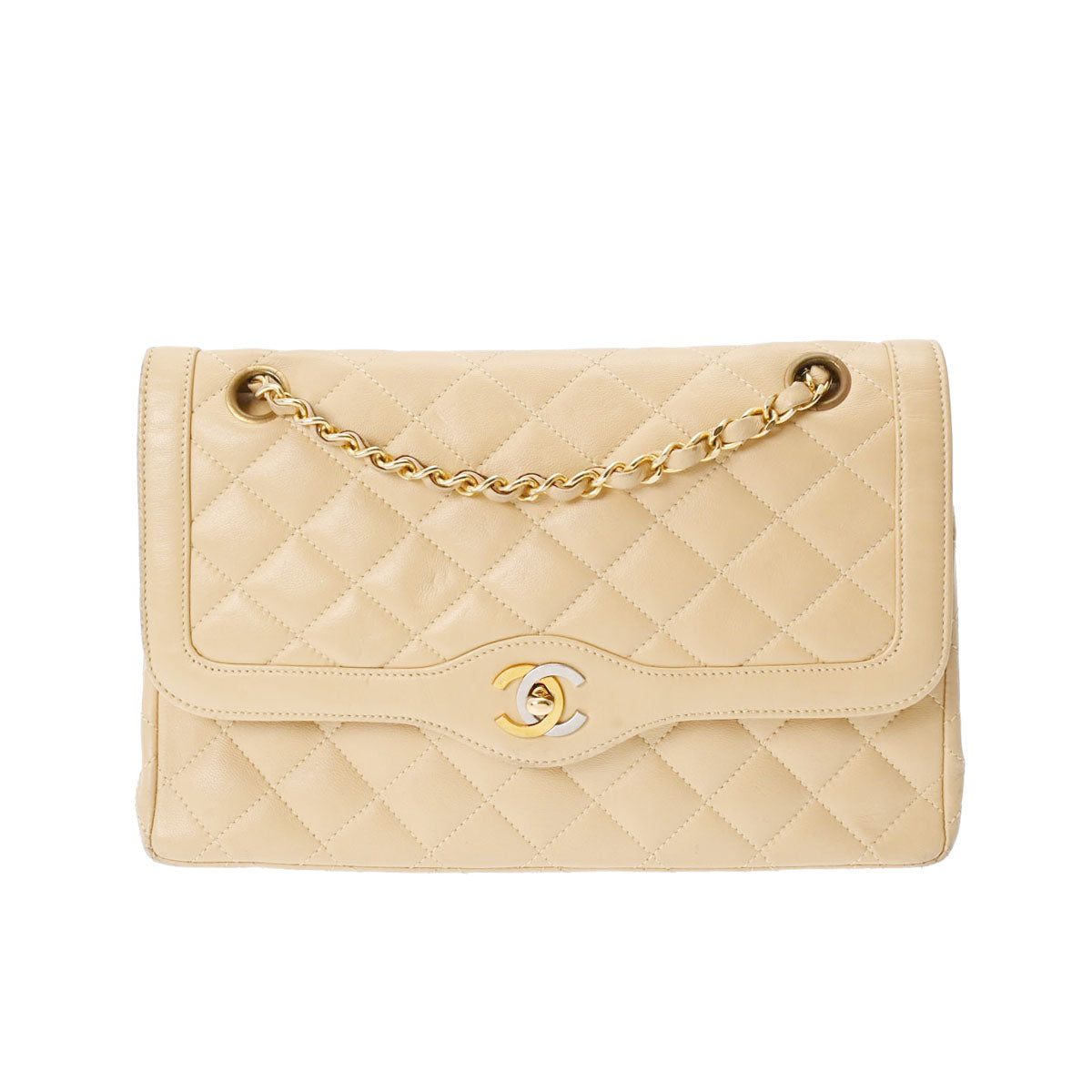 CHANEL シャネル チェーンショルダー 二重蓋 ベージュ ゴールド 