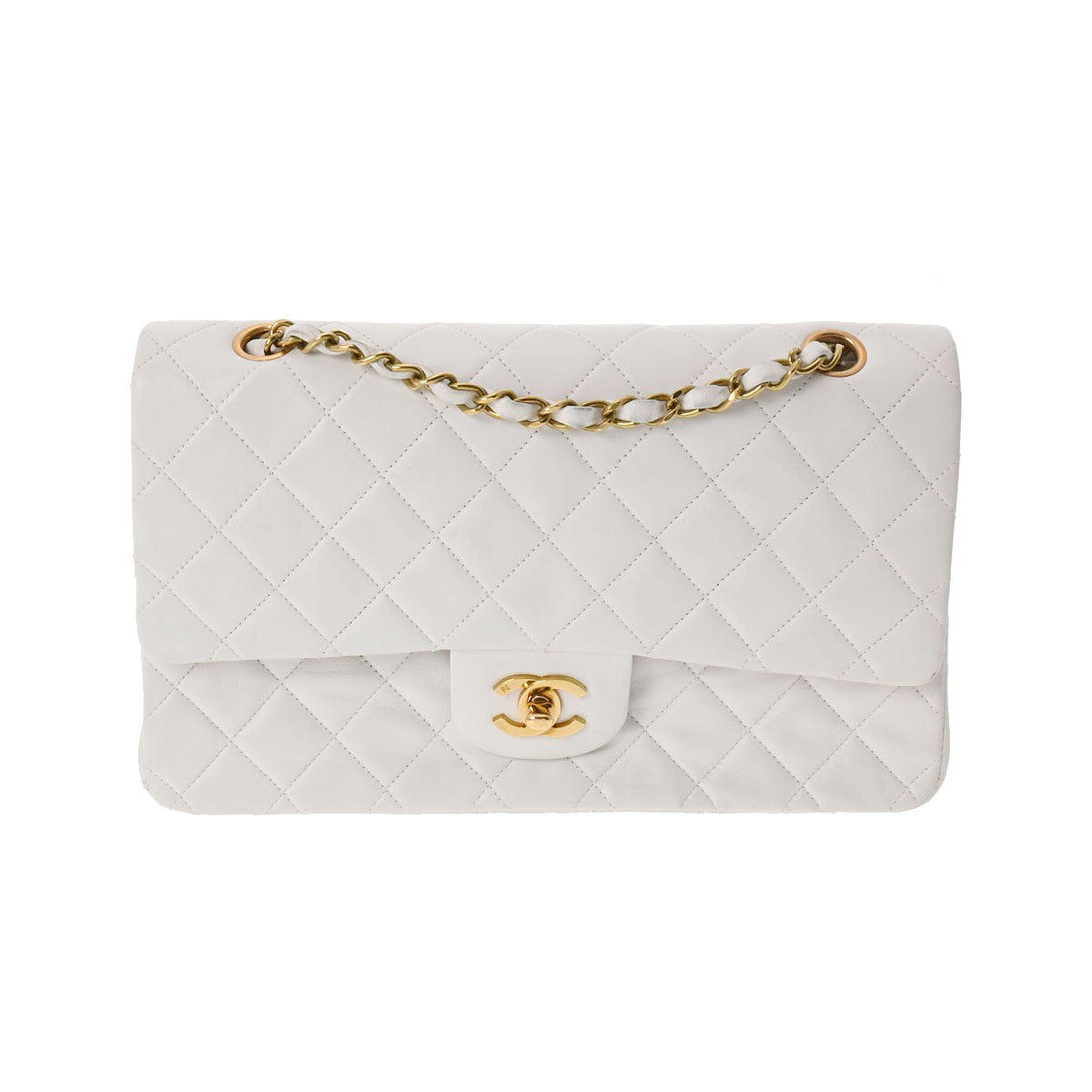 CHANEL シャネル マトラッセ ダブルフラップ チェーンショルダー 25 白 