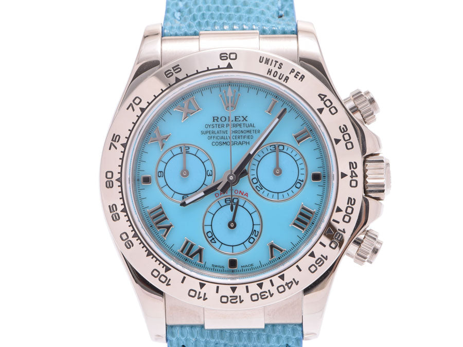 ロレックス デイトナビーチ ターコイズ文字盤 116519 P番 メンズ WG/革