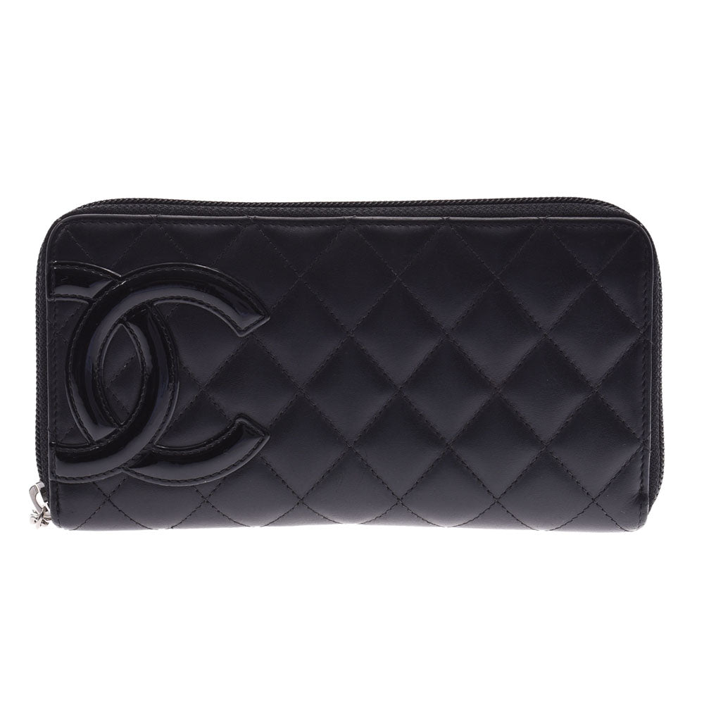 CHANEL シャネル カンボンライン ラウンドファスナー長財布 黒/黒 