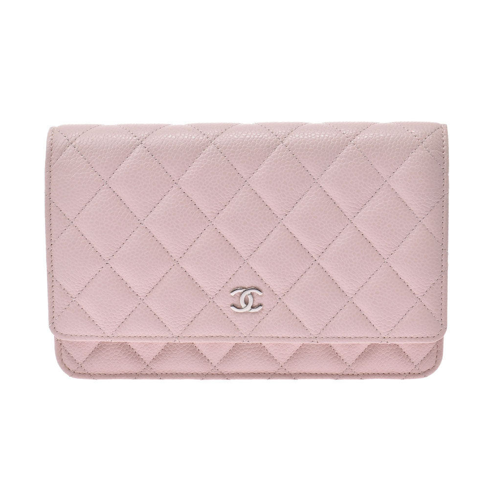 CHANEL 14143 Pink Silver Metal Fittings Women s Chain Wallet