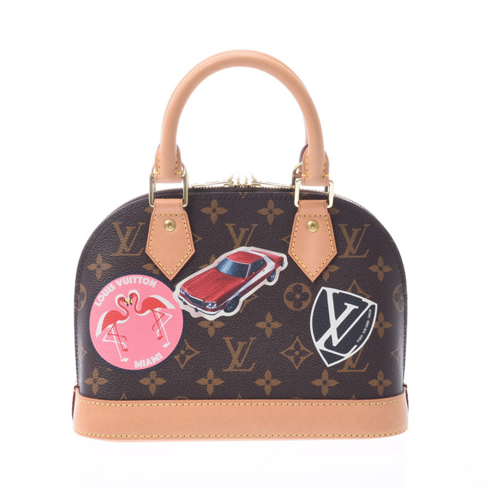 14145 ルイヴィトンアルマ BB world tour sticker 2WAY bag brown