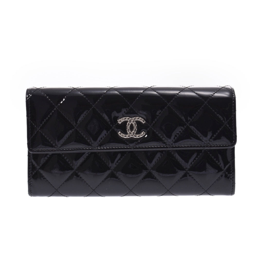 CHANEL シャネル マトラッセ ブリリアント 黒 シルバー金具 レディース エナメル 長財布 Bランク 中古 - 特価特売