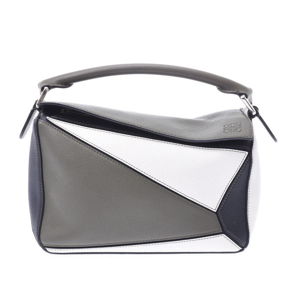 Loewe puzzle Small bag 2WAY bag khaki black white Lady s calf