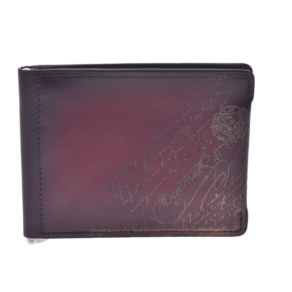 Berlutty Carrigraphic Figure Scrit Leather Wallet Bordeaux Men's