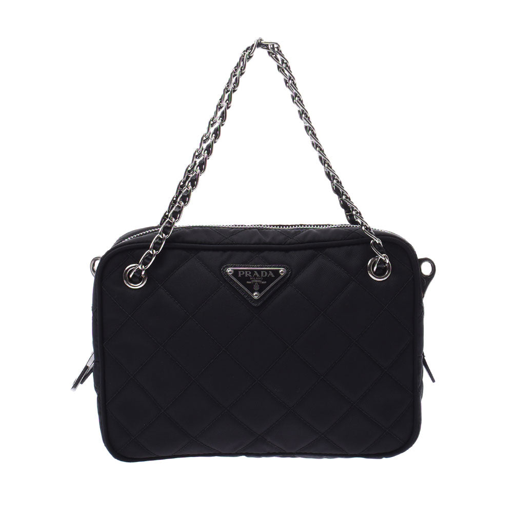 Prada chain bag 2way black silver bracket Women s handbag PRADA