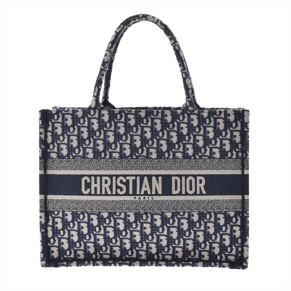 未使用 展示品 クリスチャン ディオール Christian Dior カナージュ ブック トート ミディアム バッグ キャンバス ネイビー VLP 90191331