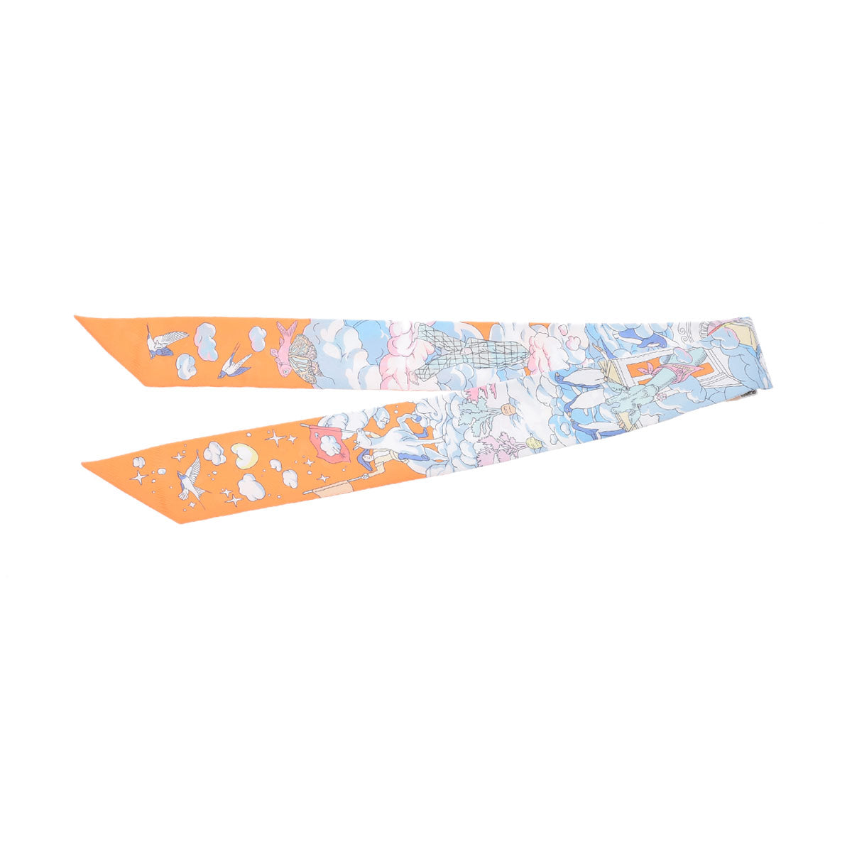新品★HERMES ツイリー　私の雲　オレンジ　スカーフ　063900S蝶の羽が生えた鯉