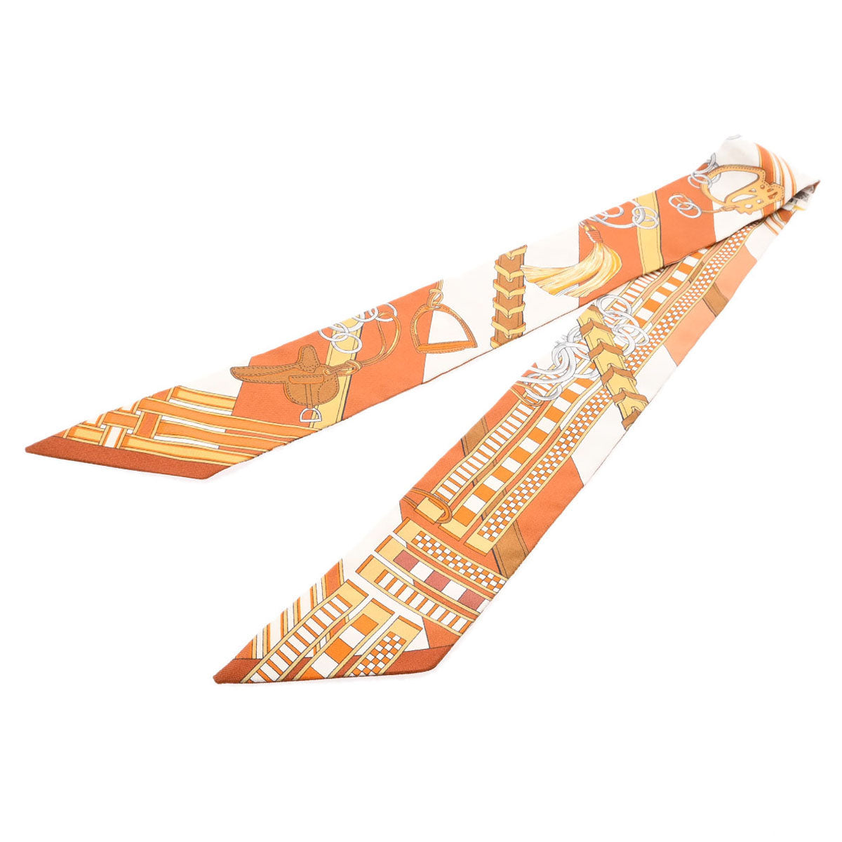 エルメスオーガンジースカーフ エルメスツイリー BRIDES ET GRIS GRIS キャラメル/ホワイト