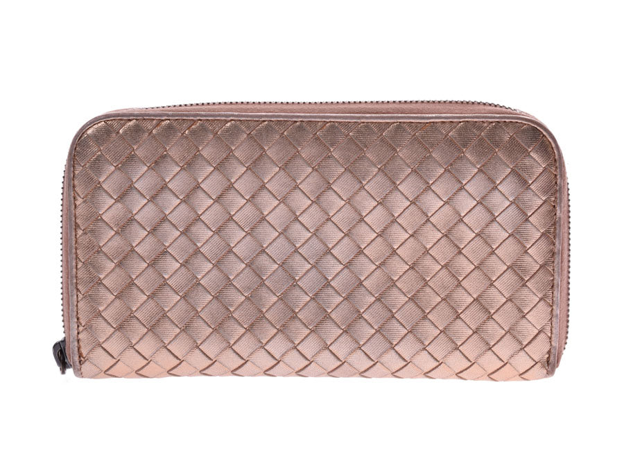 Bottega Veneta Round Fastener Long Wallet Intrecciato Pink Gold