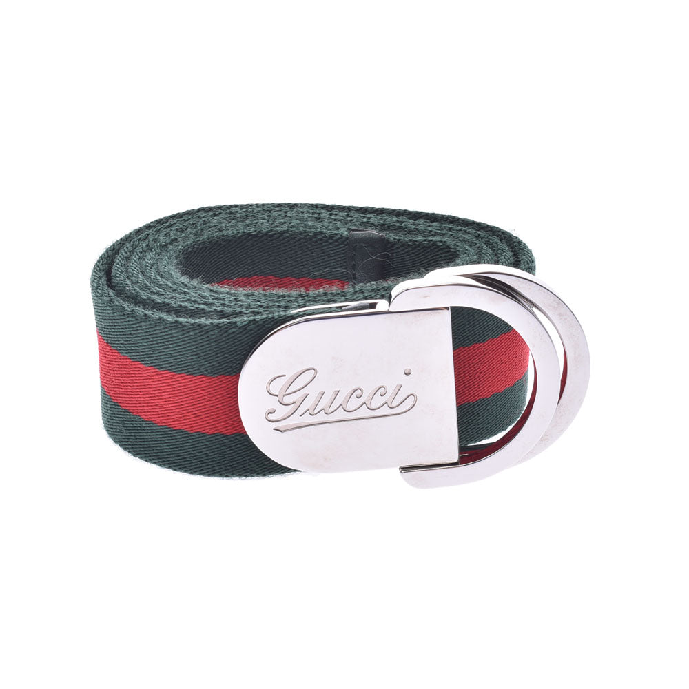 Gucci Sherry Line D Ring Belt 189812 Green Red Canvas Men's GUCCI