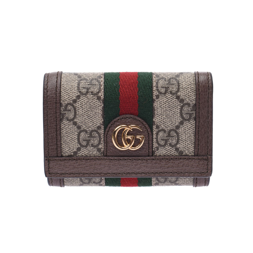Gucci Compact Wallet Offidia Beige / Tea Women GG Sprim Canvas