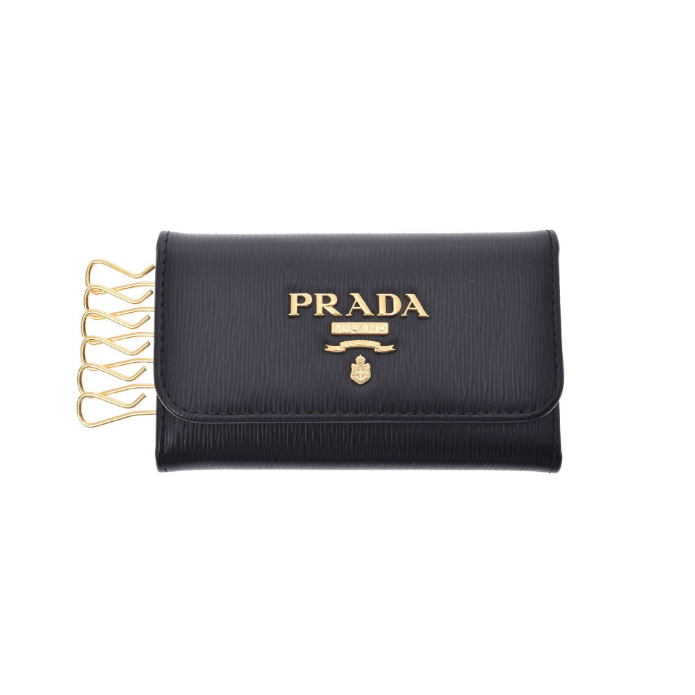 プラダ6連キーケース 黒 ユニセックス カーフ キーケース 1PG222 PRADA