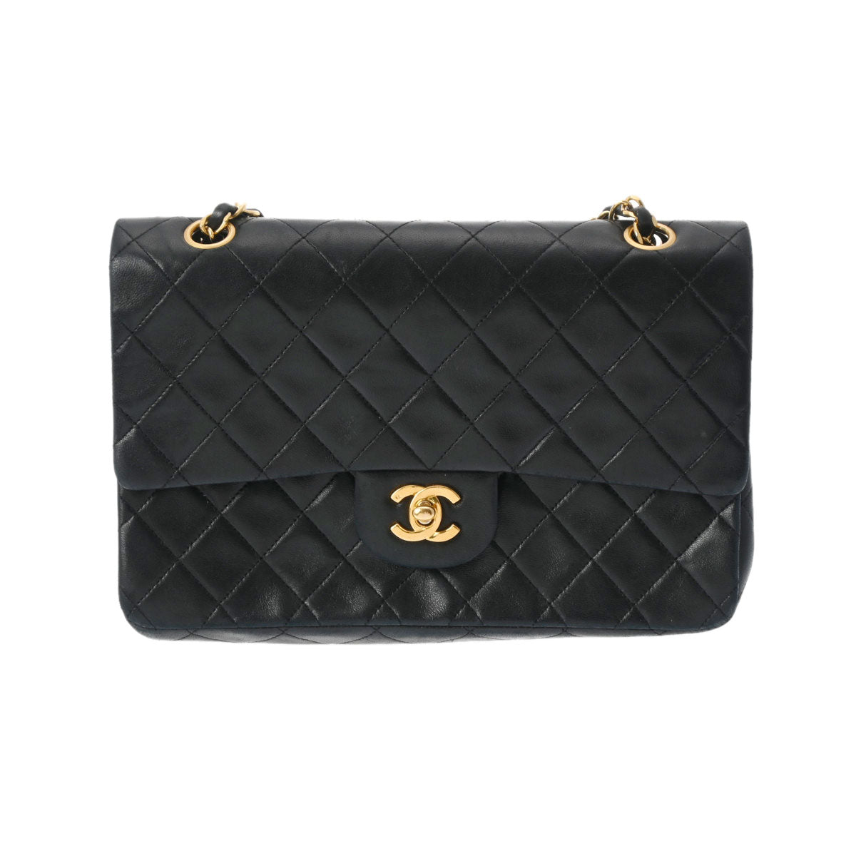 CHANEL シャネル マトラッセ Wフラップ チェーンショルダー 25cm 黒 