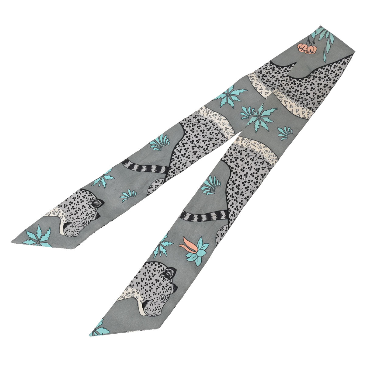 HERMES エルメス Les Leopards Bandana 胡散臭い レオパード・バンダナ 063350S 02 ツイリー スカーフ ネイビー  ホワイト【中古】